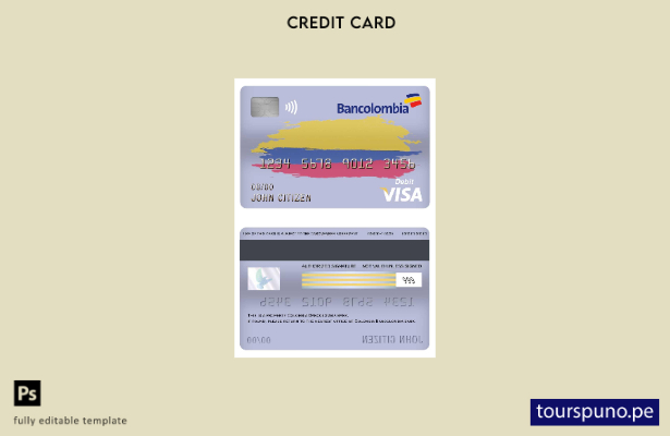 listo para imprimir plantilla de tarjeta de débito visa bancaria Colombia Bancol